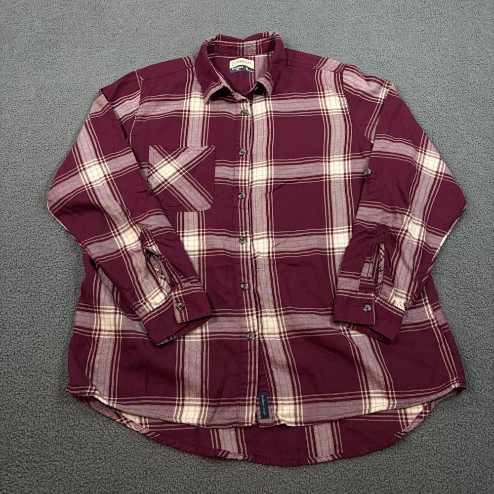 Magellan Outdoors Shirt Womens XL Burgundy Willow Creek Boyfriend Fit Plaid 8807